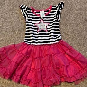 Wonderkids Black and White Striped Top with Pink Ruffle Layered Skirt Dr…